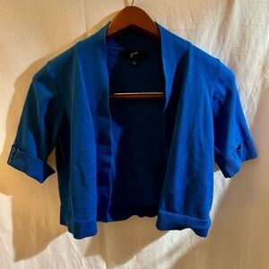 Blue Short Sleeve Cardigan Grw L Cropped Button Detail